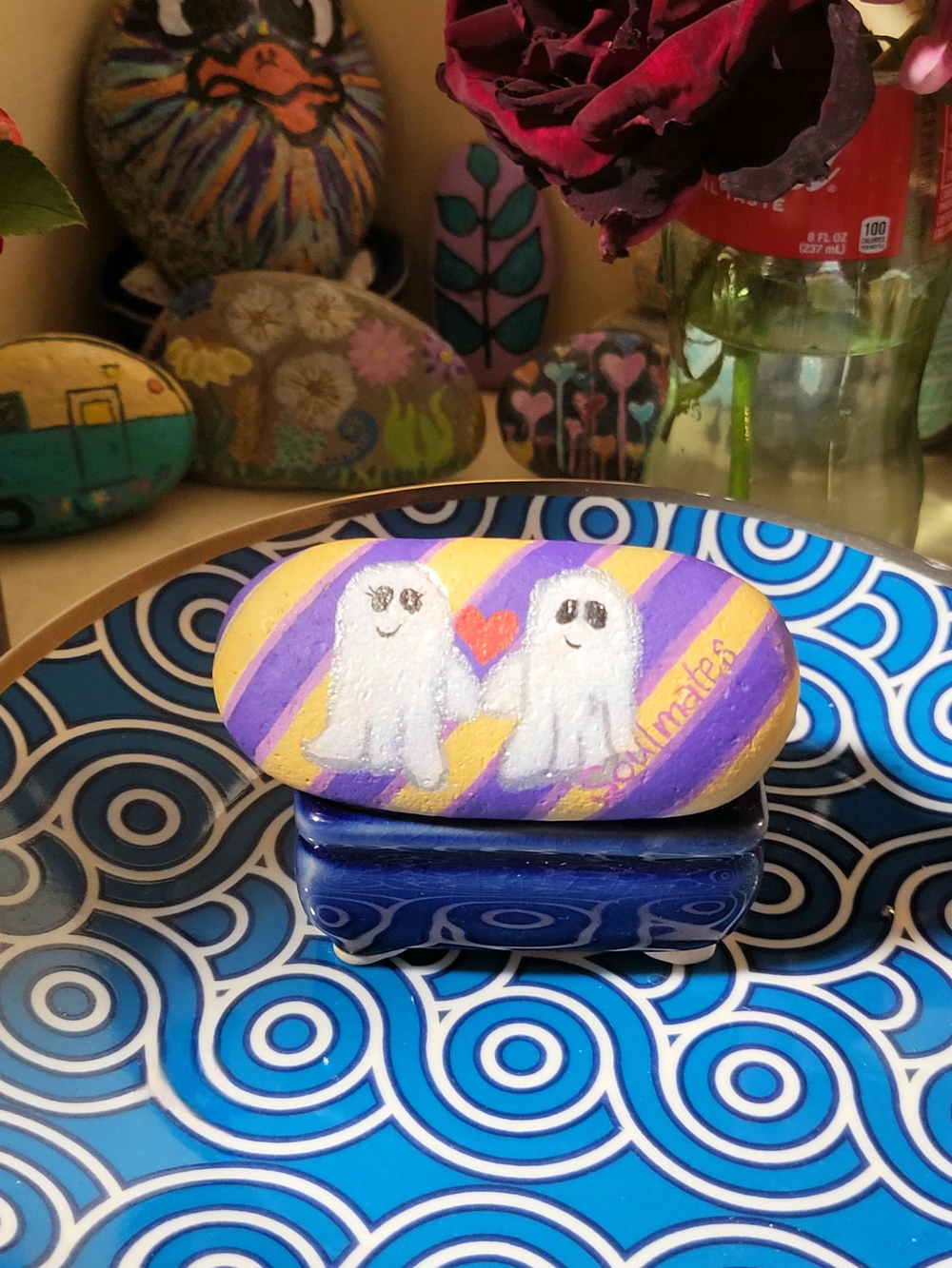 Hand-Painted Small Halloween Rock Art in Purple and Yellow